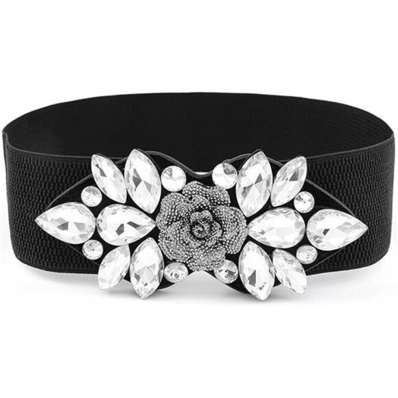 Rhinestone Belt Formal Belt Women Stretch Dressy Elastic Flower Belts Fancy - Picture 7 of 7